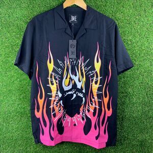 Ed Hardy Tattoo Short Sleeve Shirt Men’s Medium Hawaiian Flames Guy Fieri
